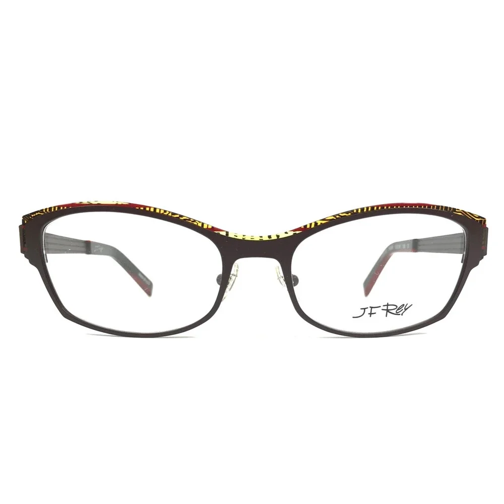 J.F. Rey Eyeglasses Frames JF2572 9060 Brown Green Yellow Cat Eye 53-18-138